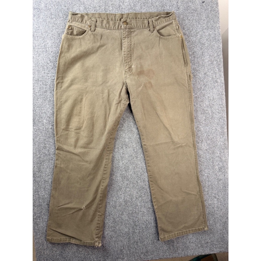 Dickies Mens 38x30 Carpenter Pants Olive Green Duck Canvas Workwear Distressed